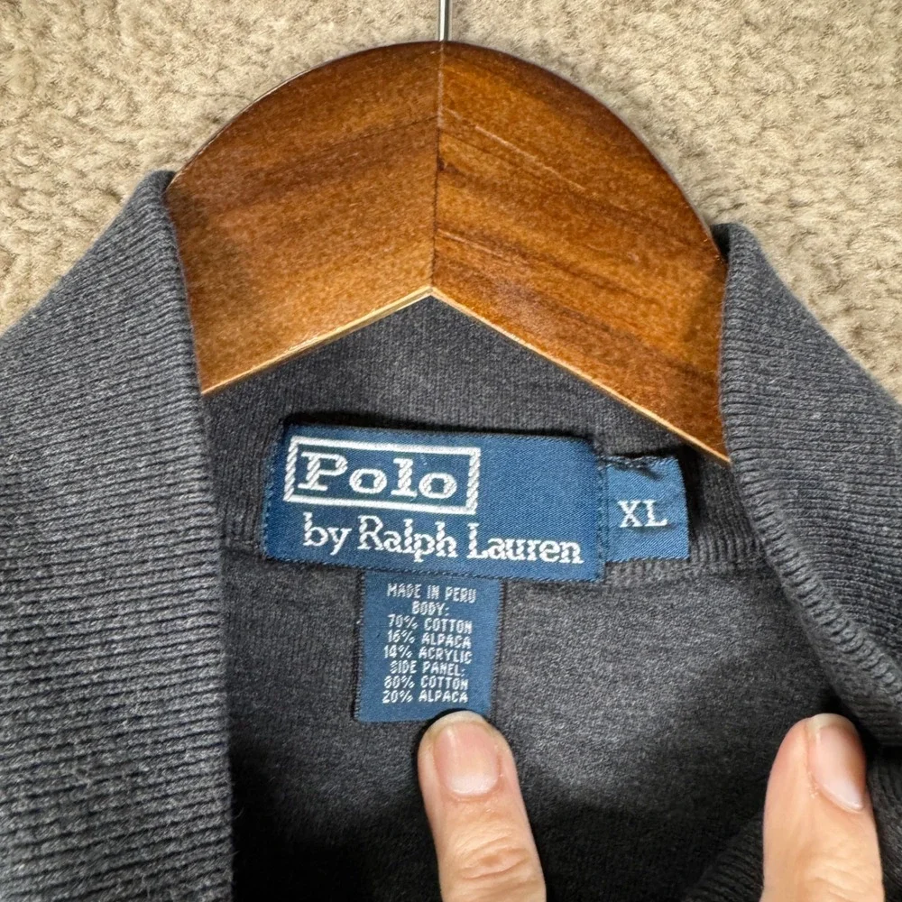 Polo Ralph Lauren Quarter Zip Pullover Mens XL Gray Alpaca Blend Pocket Sweater